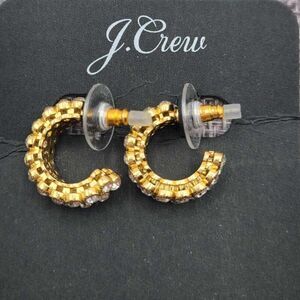 J Crew Busy Bezel Pave Crystal Hoop Stud Earrings  NEW!  NWT!